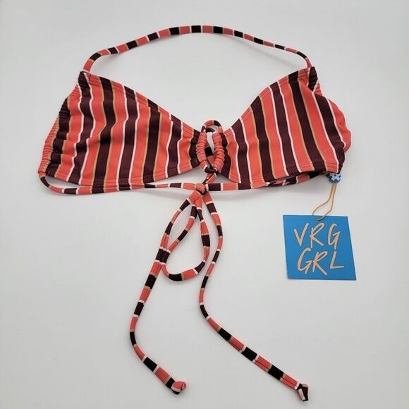 NWT VRG GRL Striped Multicolored Bikini Top Size Medium - Picture 1 of 7